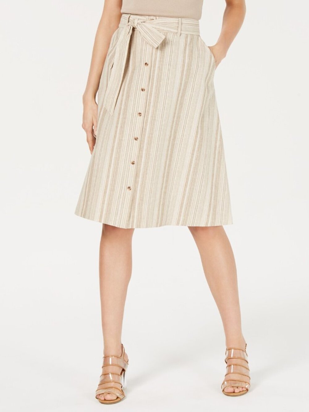 bar III Womens Striped Button front Midi Skirt